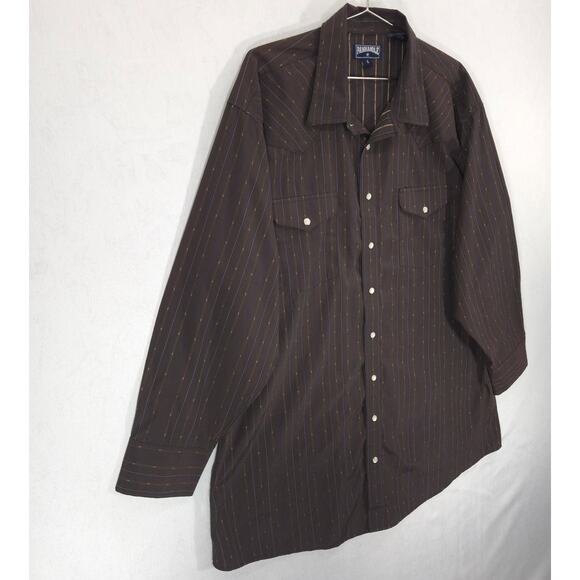 Panhandle Shirt Mens 18-35 Big Brown Striped Western Long Sleeve Pearl Snap - Picture 7 of 14